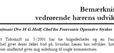 Bemærkninger  vedrørende hærens udvikling