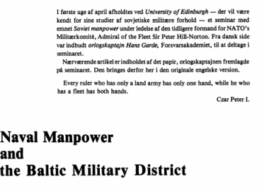 Naval Manpower and the Baltic Military District